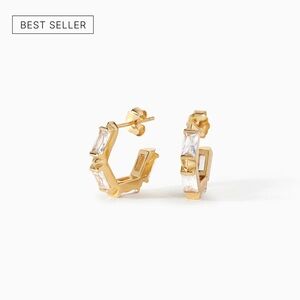 $149 Ora Ana Gold Geometric Claire Huggie Hoop Earrings with Baguette CZ